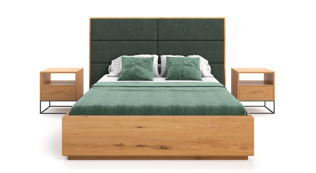 MASSIVHOLZBETT Dome aus Eiche mit Bettkasten 180x220 cm, Storm 39 (Grün) - Eichefarben/Braun, Holz (180/220cm) - Danzz