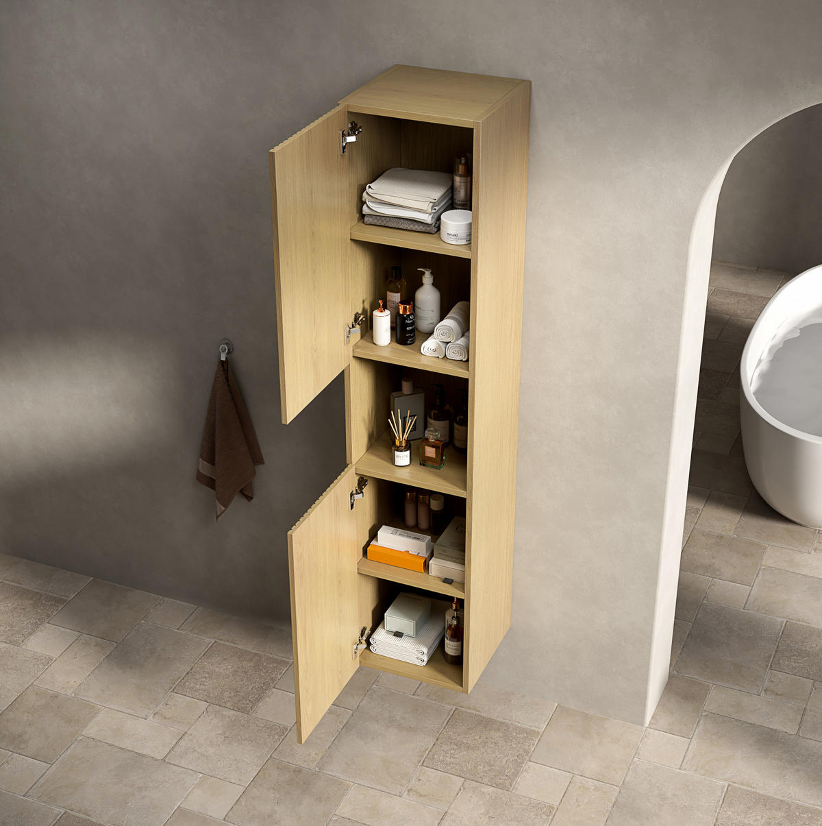 MIDISCHRANK 160x35x35cm in Goldene Eiche,aus Sperrholz mit Dämpfer - Eichefarben/Schwarz, Holzwerkstoff (160/35/35cm) - Modfu