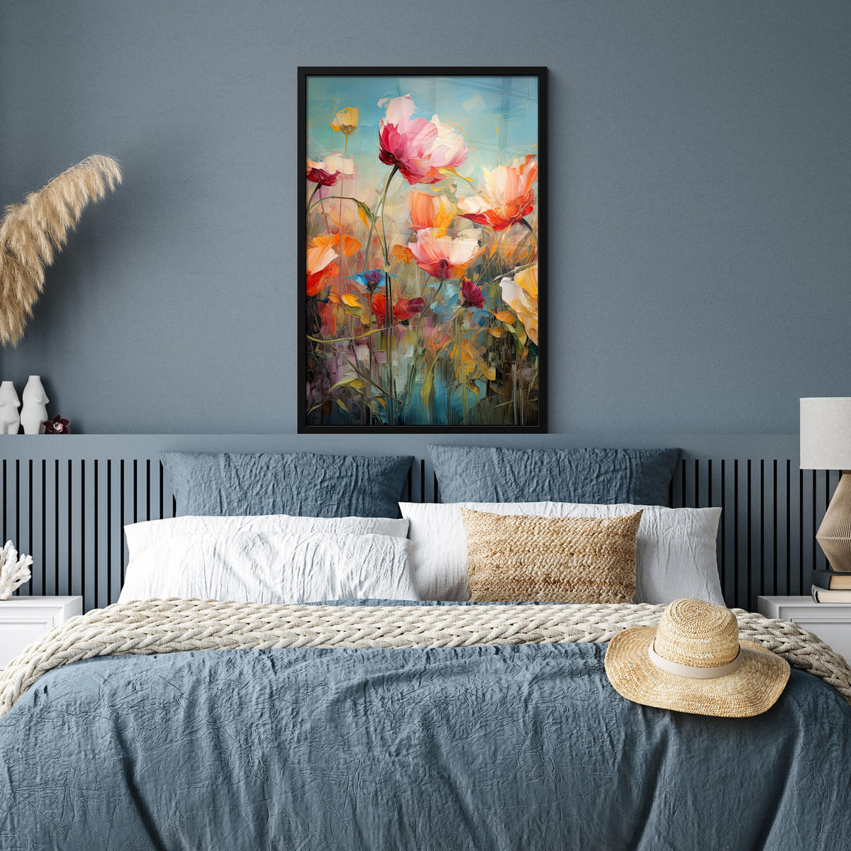 POSTER MIT RAHMENGERAHMTES BILD Blumen - Aquarell - Kunst - Botanisch - Natur 60x90 cm - Orange, Papier (60/90cm) - MuchoWow