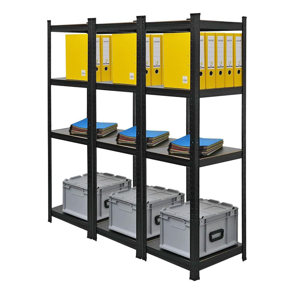 WOHNREGAL Ragnar 3er-Set mit 3x 150x45x45 cm Fachlast 100 kg Matt Schwarz - Schwarz, Metall (135/150/45cm) - PROREGAL
