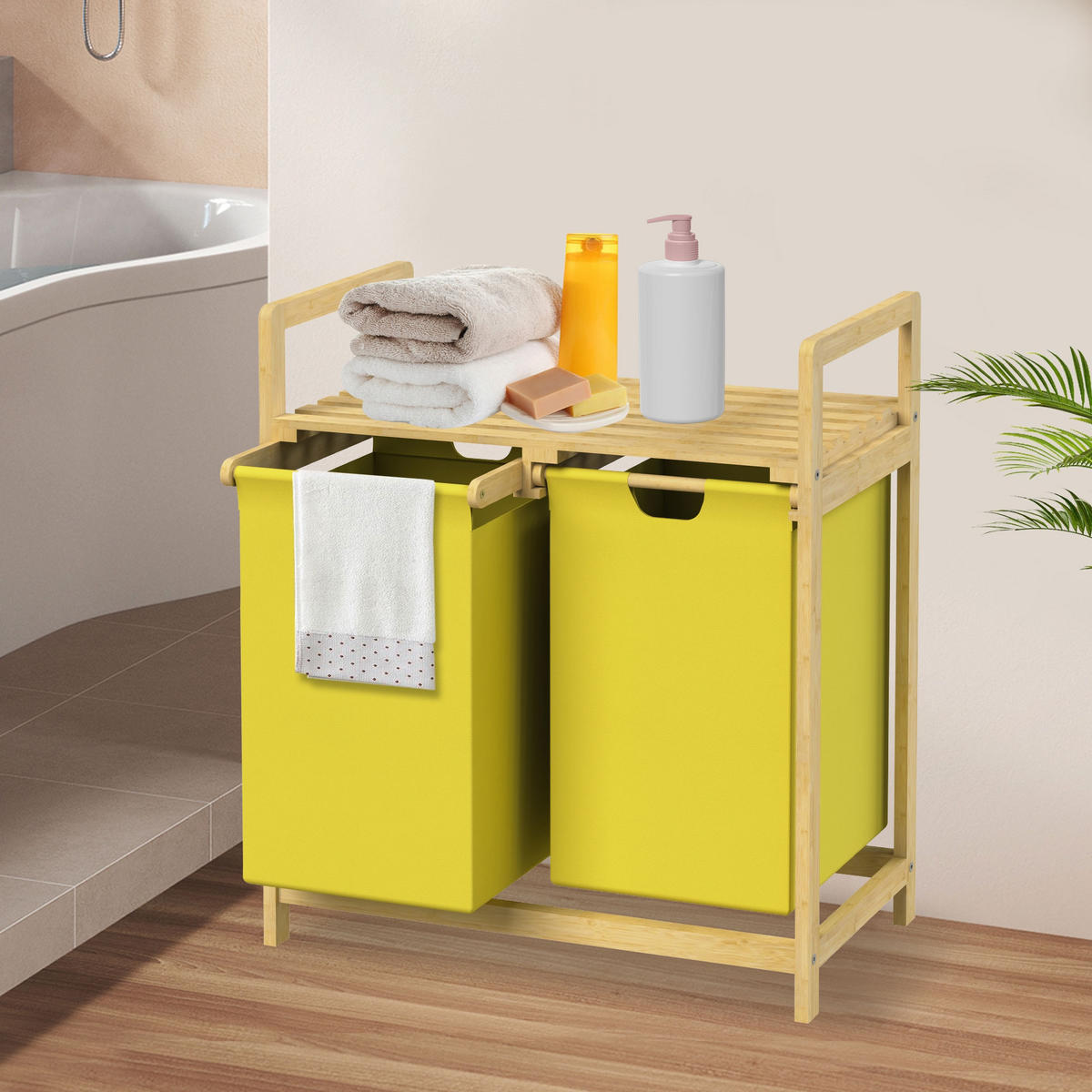 WÄSCHEKORB Bambus Gelb - Gelb, Holz (33/73/63cm)