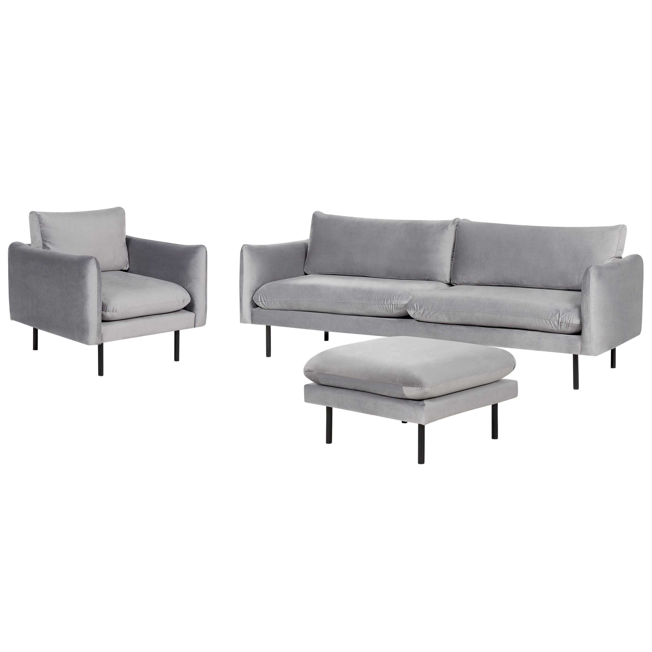 SOFA-SET 5-Sitzer Samtstoff Grau mit Ottomane Vinterbro - Dunkelgrau/Schwarz, Textil (220/85/85cm) - Beliani