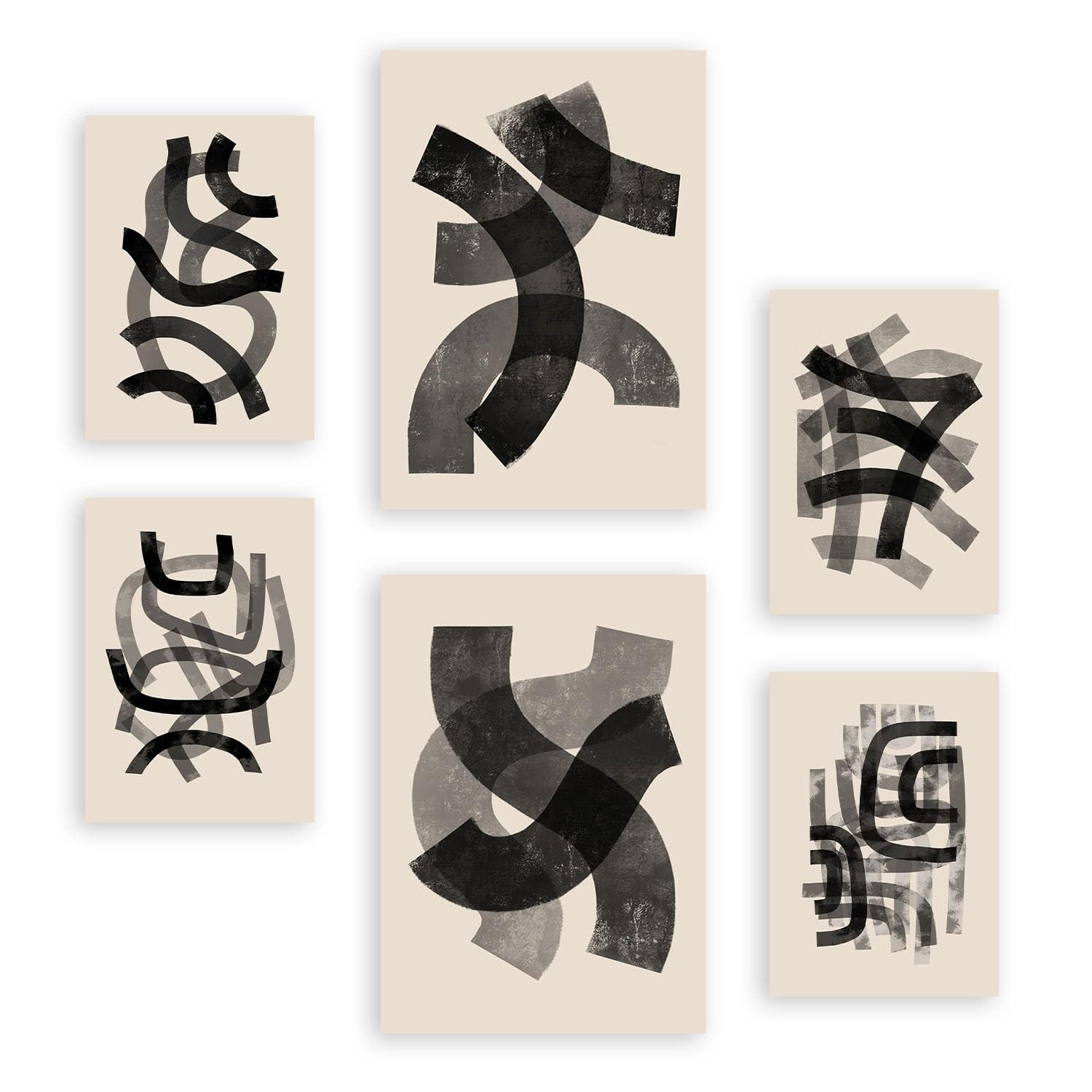 POSTER Set Mit 6 Gekrümmte Frames 1 In Form Abstracts Ästhetische Dekorative Gemälde Für Ihr Wohnzimmer, Schlafzimmer, Zuhause A3 & A4 Rahmenlos - Klar, Papier (29/3cm) - Nacnic
