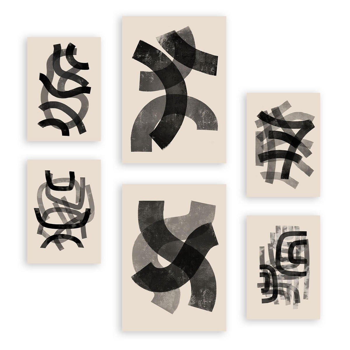 POSTER Set Mit 6 Gekrümmte Frames 1 In Form Abstracts Ästhetische Dekorative Gemälde Für Ihr Wohnzimmer, Schlafzimmer, Zuhause A3 & A4 Rahmenlos - Klar, Papier (29/3cm) - Nacnic