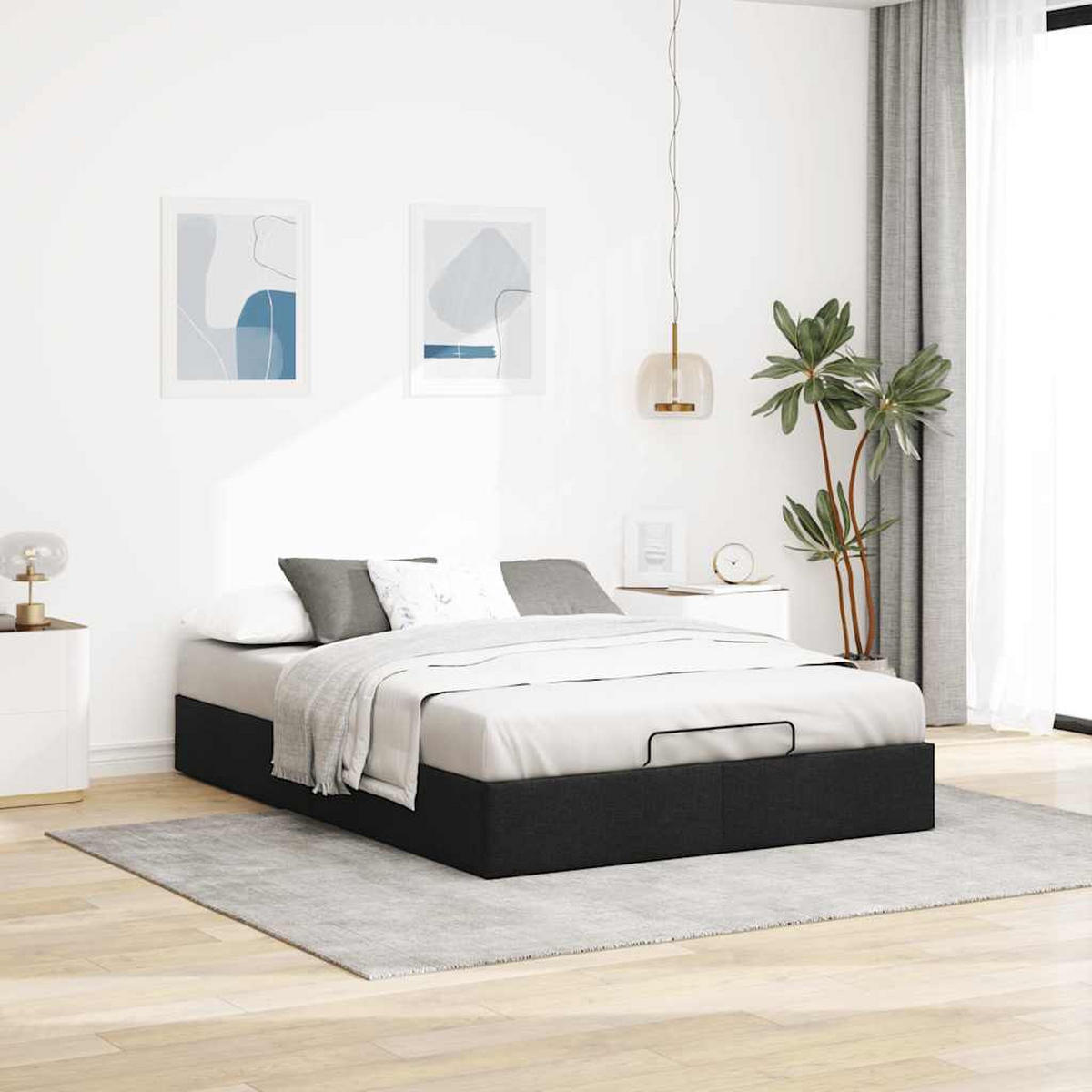 OTTOMAN-BETT Ohne Matratze Schwarz 140/200 Cm Stoff - Schwarz, Holzwerkstoff (140/200cm) - vidaXL