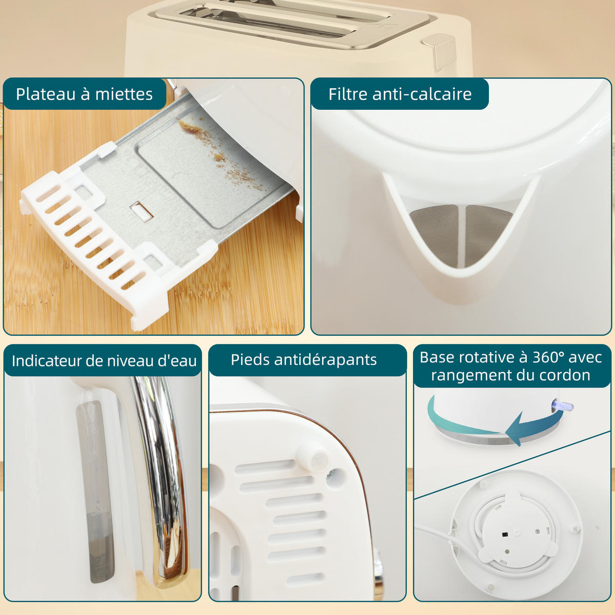 WASSERKOCHER-TOASTER-SET DE-17463 Weiß - Weiß, Metall (16.7/23.2/22.2cm) - ComfortXL