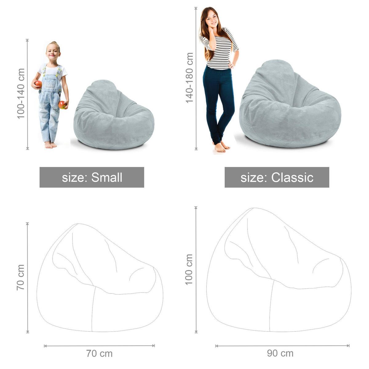 SITZSACK PARADISE MIT FUßSTÜTZE Kordsamt 2-tlg Green Lily M - Hellgrün, Textil (90/100/90cm) - Dreamroots