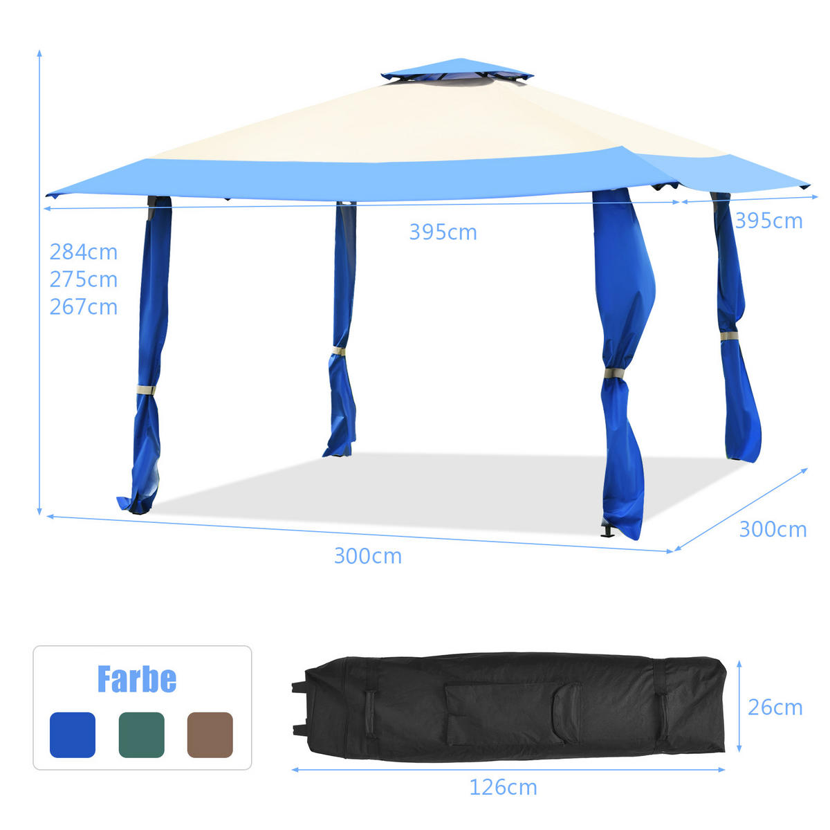 PAVILLON Blau - Blau, Metall (395/283/395cm) - COSTWAY