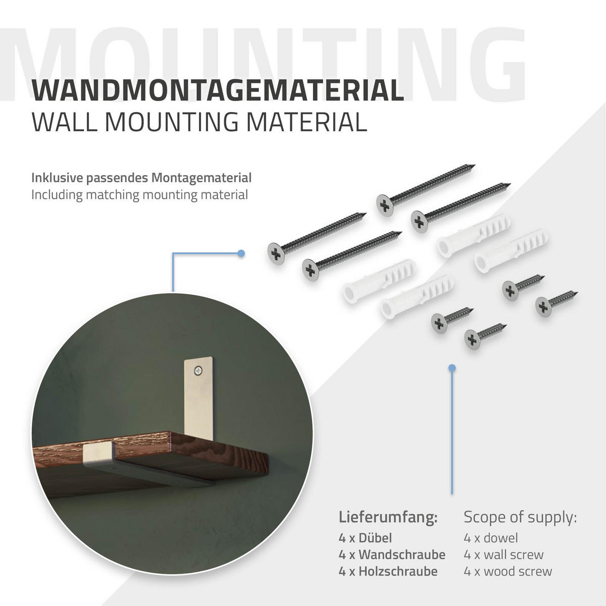 REGALHALTERUNG - Grau, Metall (14.5/4/21cm) - ML-DESIGN