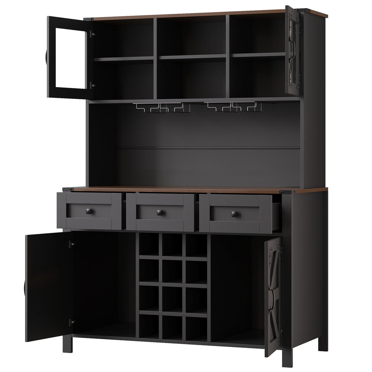 BUFFET 120/40/170 cm schwarz aus MDF und Glas mit LED - Schwarz, Holzwerkstoff (120/170/40cm) - OKWISH
