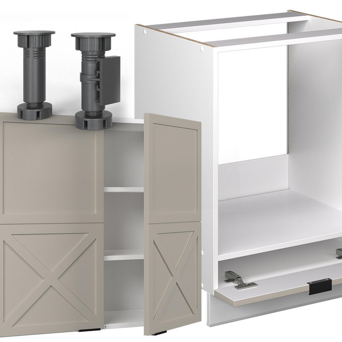 ECKKÜCHE Fame-Line GrauBeige/Weiß 227 x 60 cm ohne AP - Weiß/Grau, Holzwerkstoff (287/81.6/46cm) - Vicco