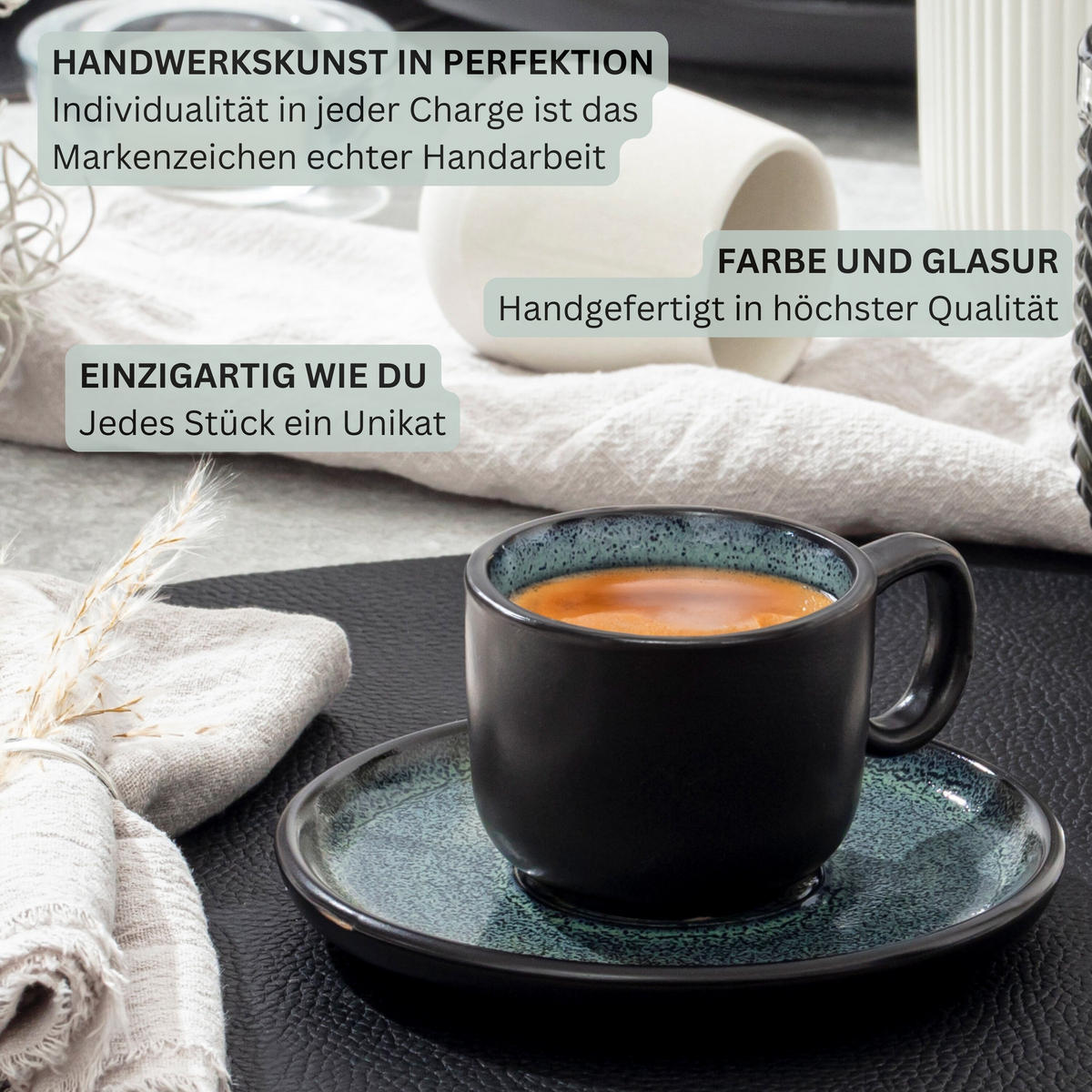 ESPRESSOTASSEN SET MALMÖ - 12 teilig aus Steingut - Grün, Stein (0.08L) - Sänger