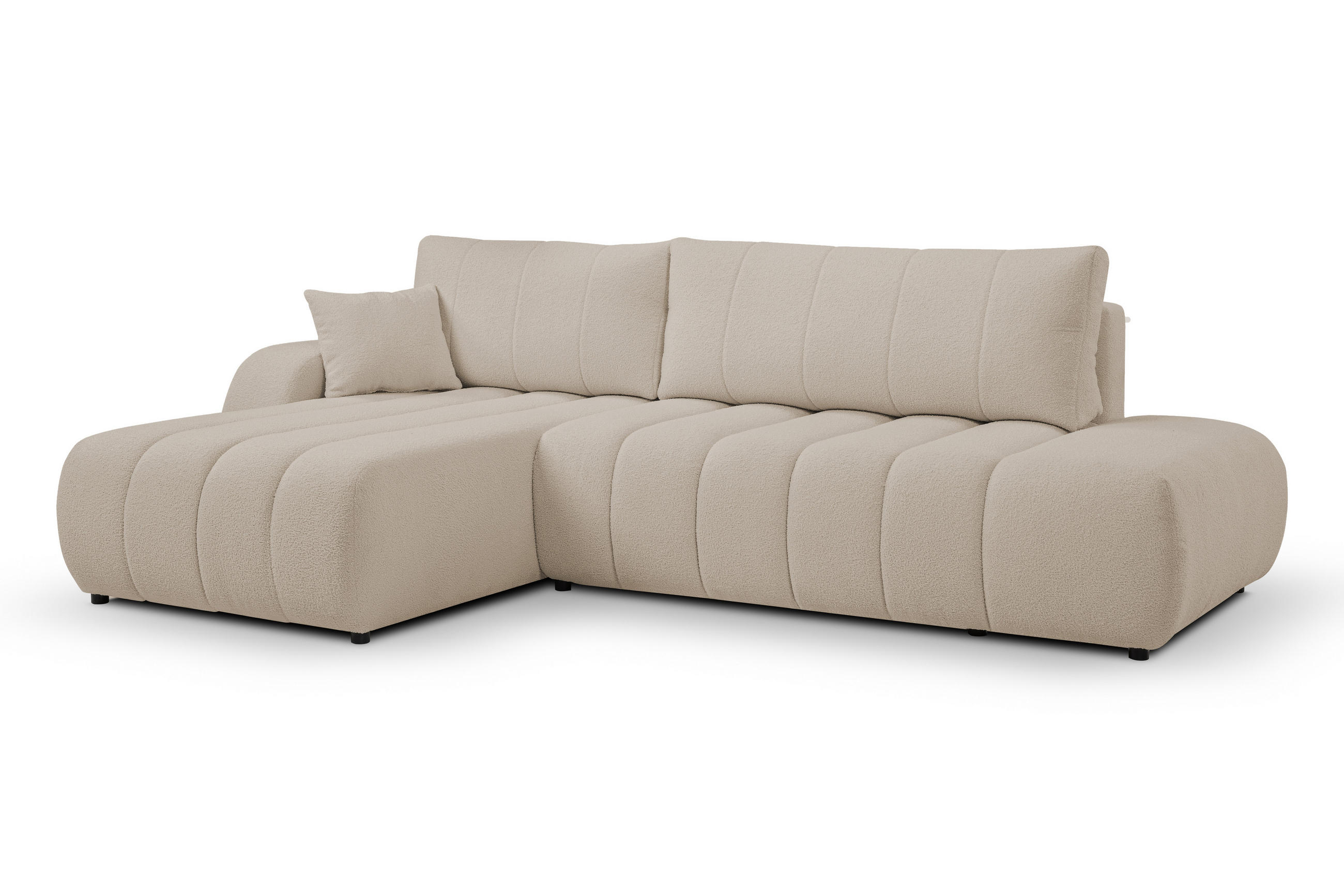 ECKSOFA Baloo mit Schlaffunktion und Bettkasten, komfortable Polsterung, Stoffbezug, lose Rückenkissen, freistehend, LINKS, 176x276x88 cm, Beige - Beige, Holz/Textil (176/276cm) - DomoHome