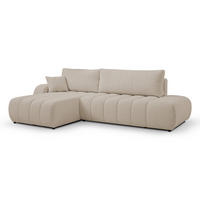 ECKSOFA Baloo mit Schlaffunktion und Bettkasten, komfortable Polsterung, Stoffbezug, lose Rückenkissen, freistehend, LINKS, 176x276x88 cm, Beige - Beige, Holz/Textil (176/276cm) - DomoHome