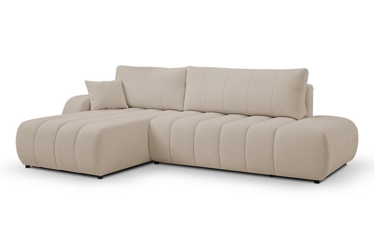 ECKSOFA Baloo mit Schlaffunktion und Bettkasten, komfortable Polsterung, Stoffbezug, lose Rückenkissen, freistehend, LINKS, 176x276x88 cm, Beige - Beige, Holz/Textil (176/276cm) - DomoHome