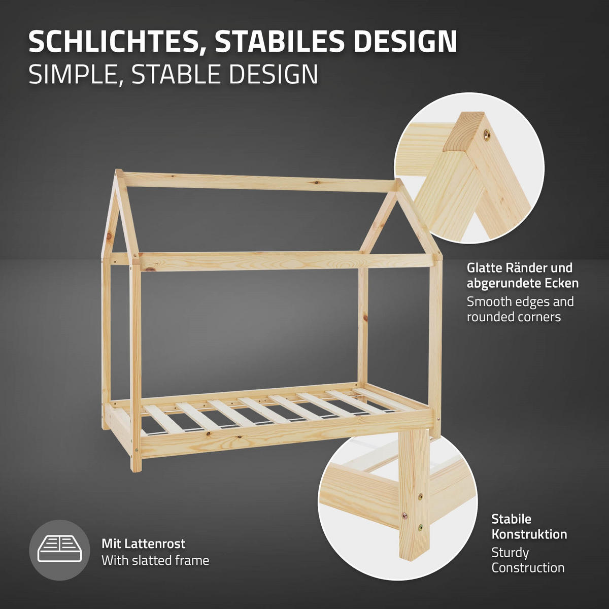 KINDERBETT mit Dach und Matratze 80x160 cm Natur - Naturfarben, Holz (80/160cm) - ML-DESIGN