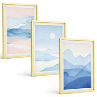 BILDER SET 3er Set - 40x60 cm Goldrahmen - Aquarell: Blau-rosa Berge - Goldfarben, Kunststoff (40/60cm) - TULUP