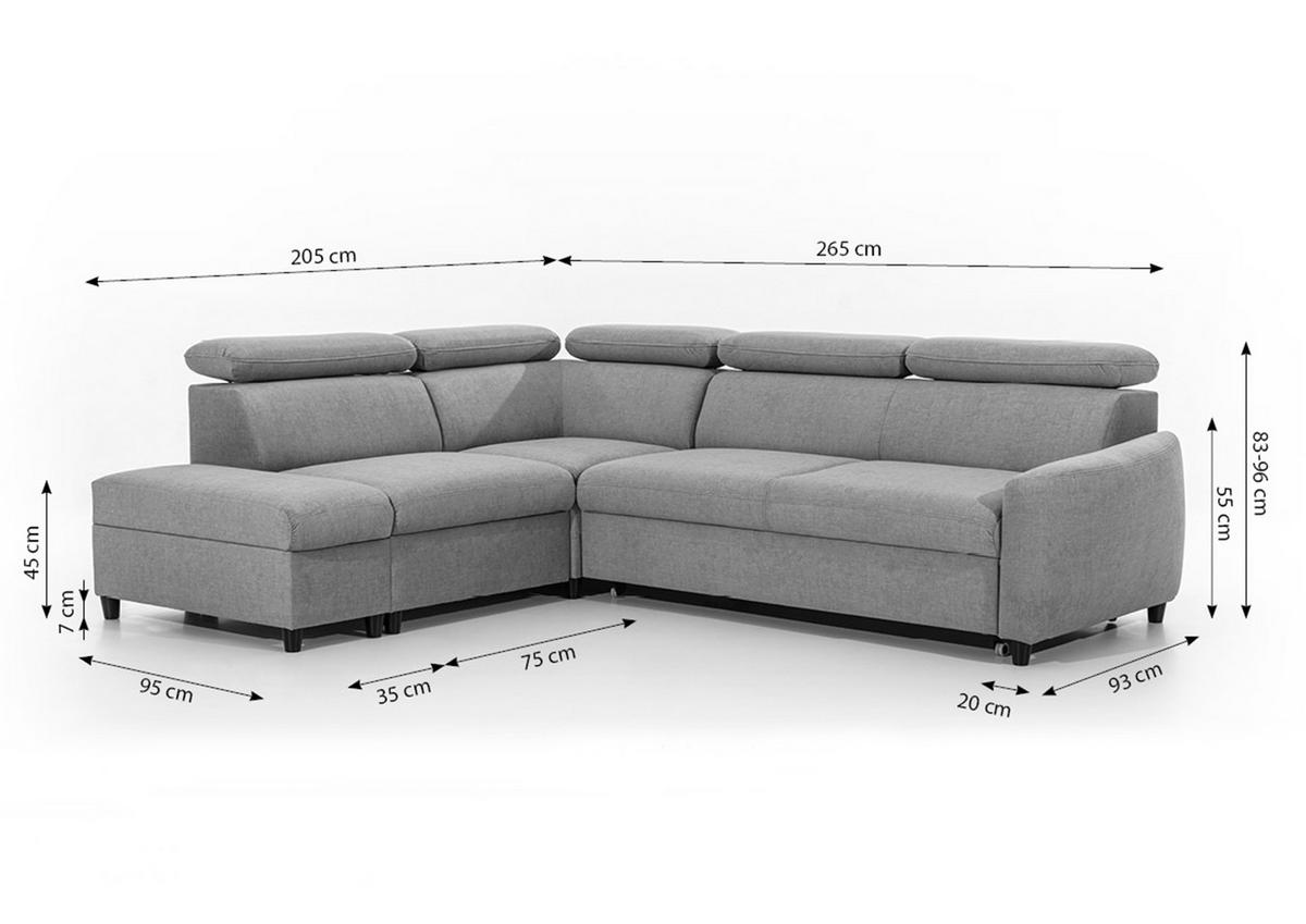 ECKSOFA L Form Olettio Grau 265/205/96 cm Rechts mit Schlaffunktion - Schwarz/Grau, Kunststoff/Textil (265/205cm) - AX Living