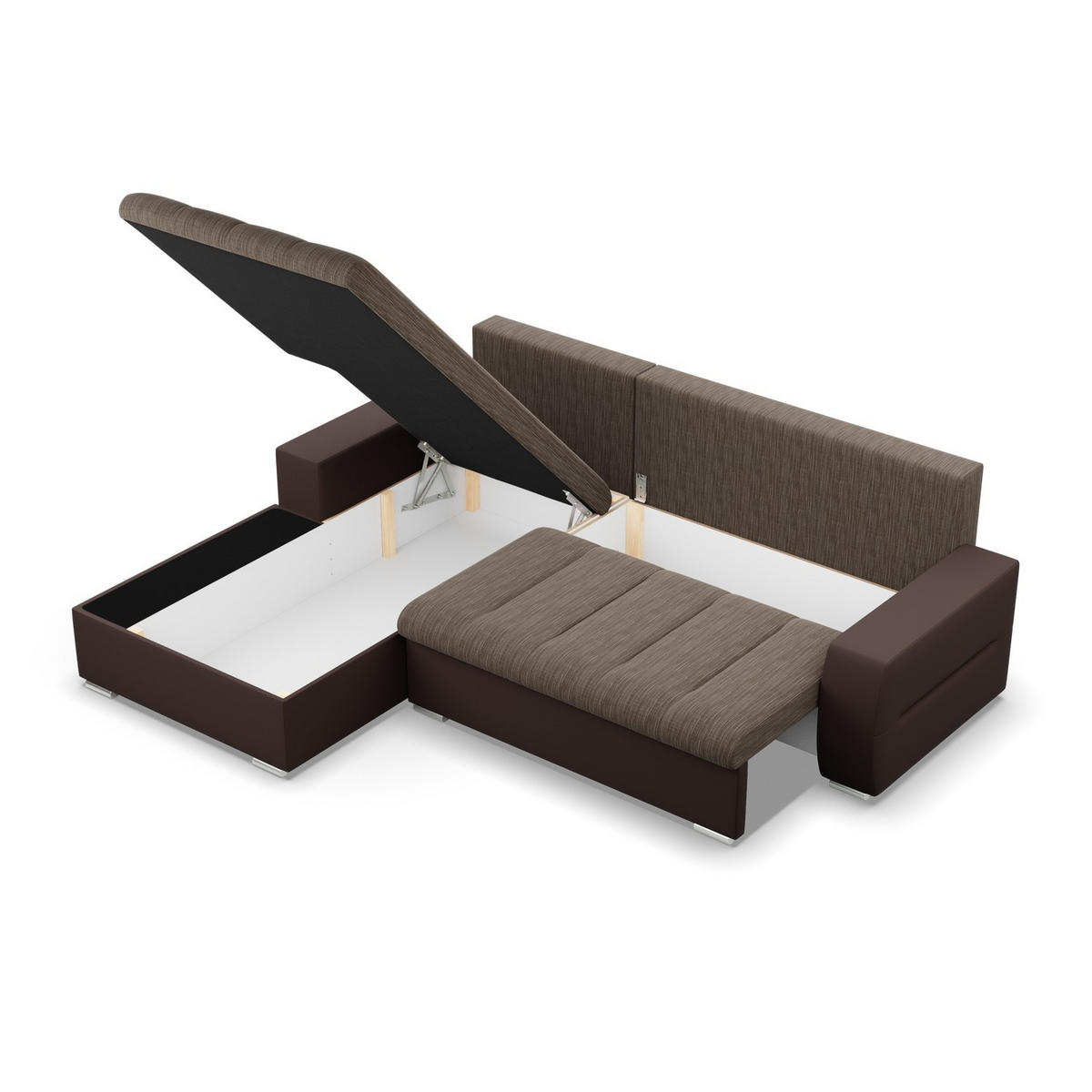 ECKSOFA MIT SCHLAFFUNKTION AURORA LINKS, Braun + Braun - Braun, Textil (243/200cm)