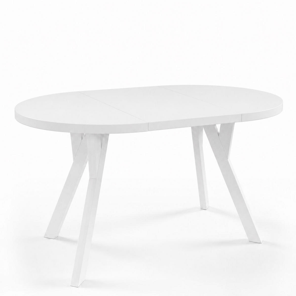 ESSTISCH ausziehbar rund ATO, 100-140 cm, Weiß, weiße Holzbeine - Weiß, Holzwerkstoff/Buchenholz (100/100/77cm) - VENASI MÖBEL