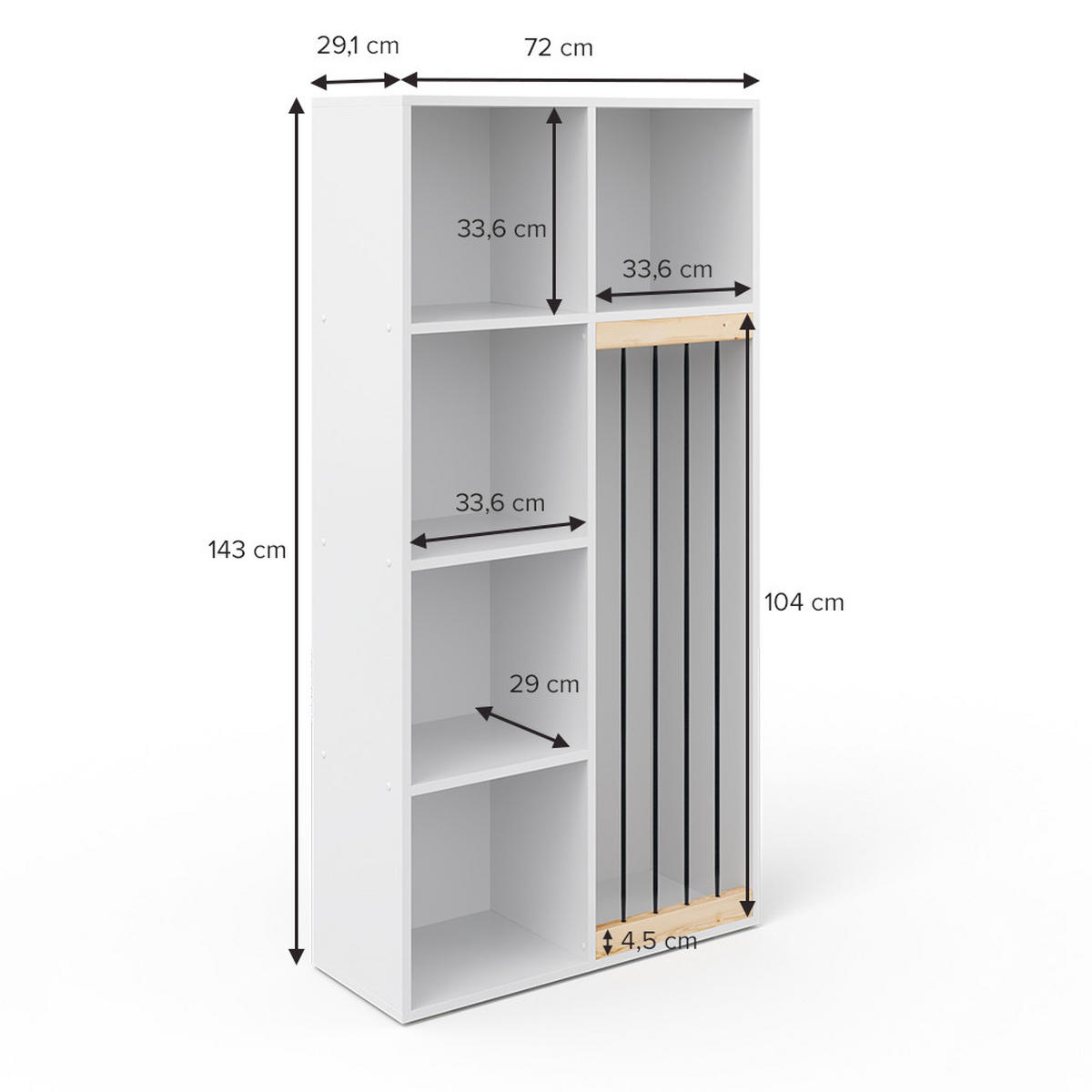 KINDERREGAL Marvin Weiß 72 x 143 cm - Weiß, Holzwerkstoff (72/143/29.1cm) - Vicco