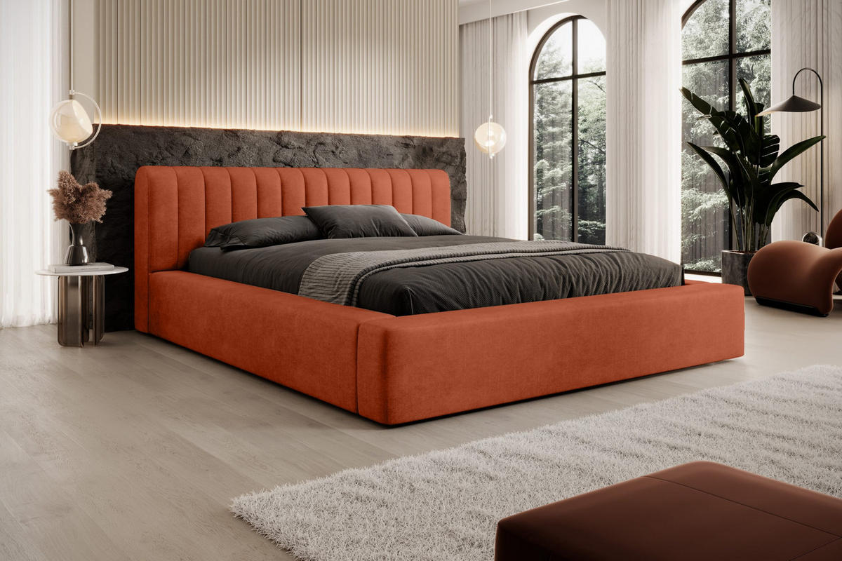 POLSTERBETT aus Polyester Vurmat 180x200 cm, Ziegel - Dunkelrot, Textil (180/200cm) - Fedve