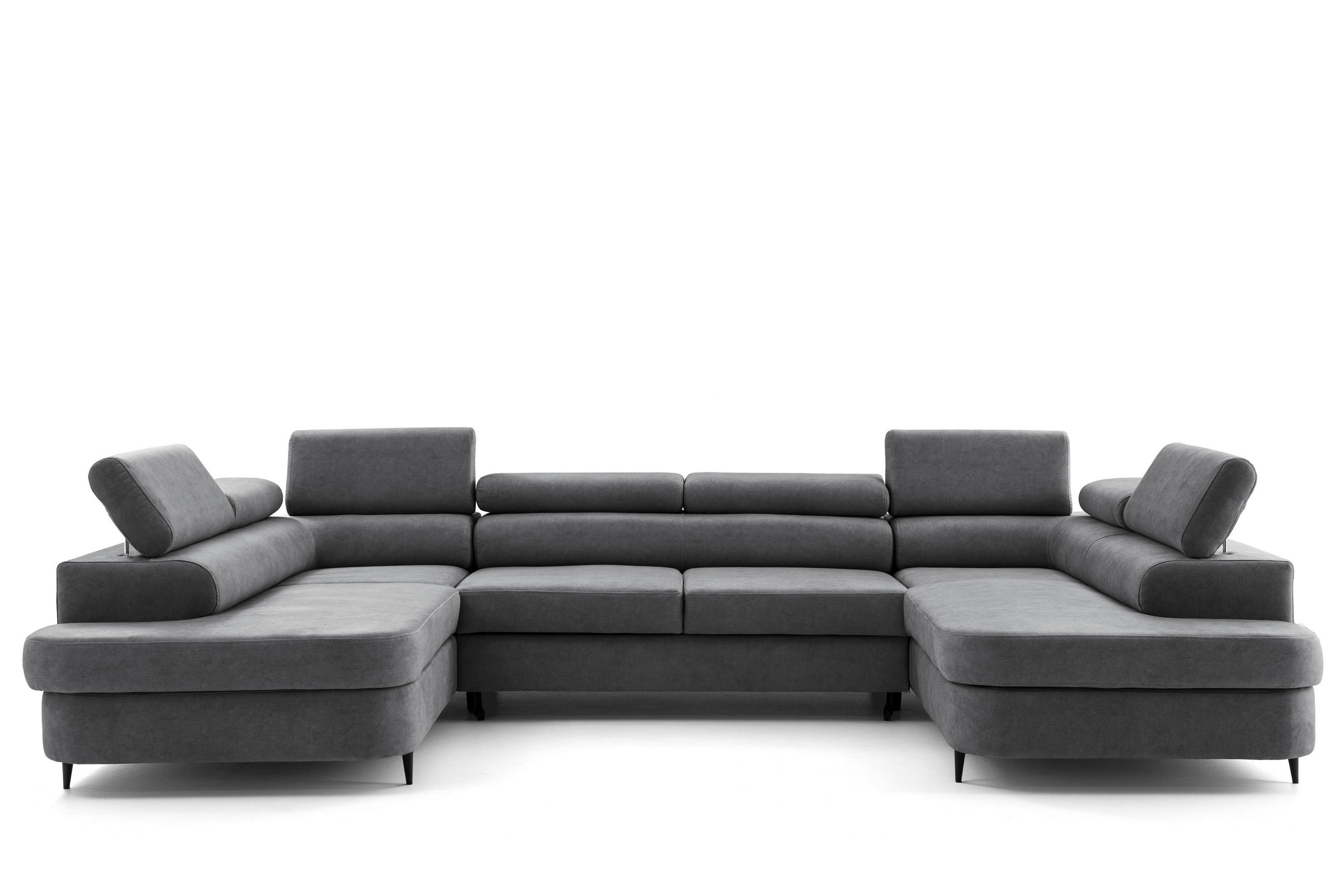 ECKSOFA U-Form PRIAM U2 mit Schlaffunktion 126x270 Velours Grau - Chromfarben/Grau, Holz/Textil (350/91/203cm) - Muffo