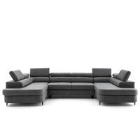 ECKSOFA U-Form PRIAM U2 mit Schlaffunktion 126x270 Velours Grau - Chromfarben/Grau, Holz/Textil (350/91/203cm) - Muffo