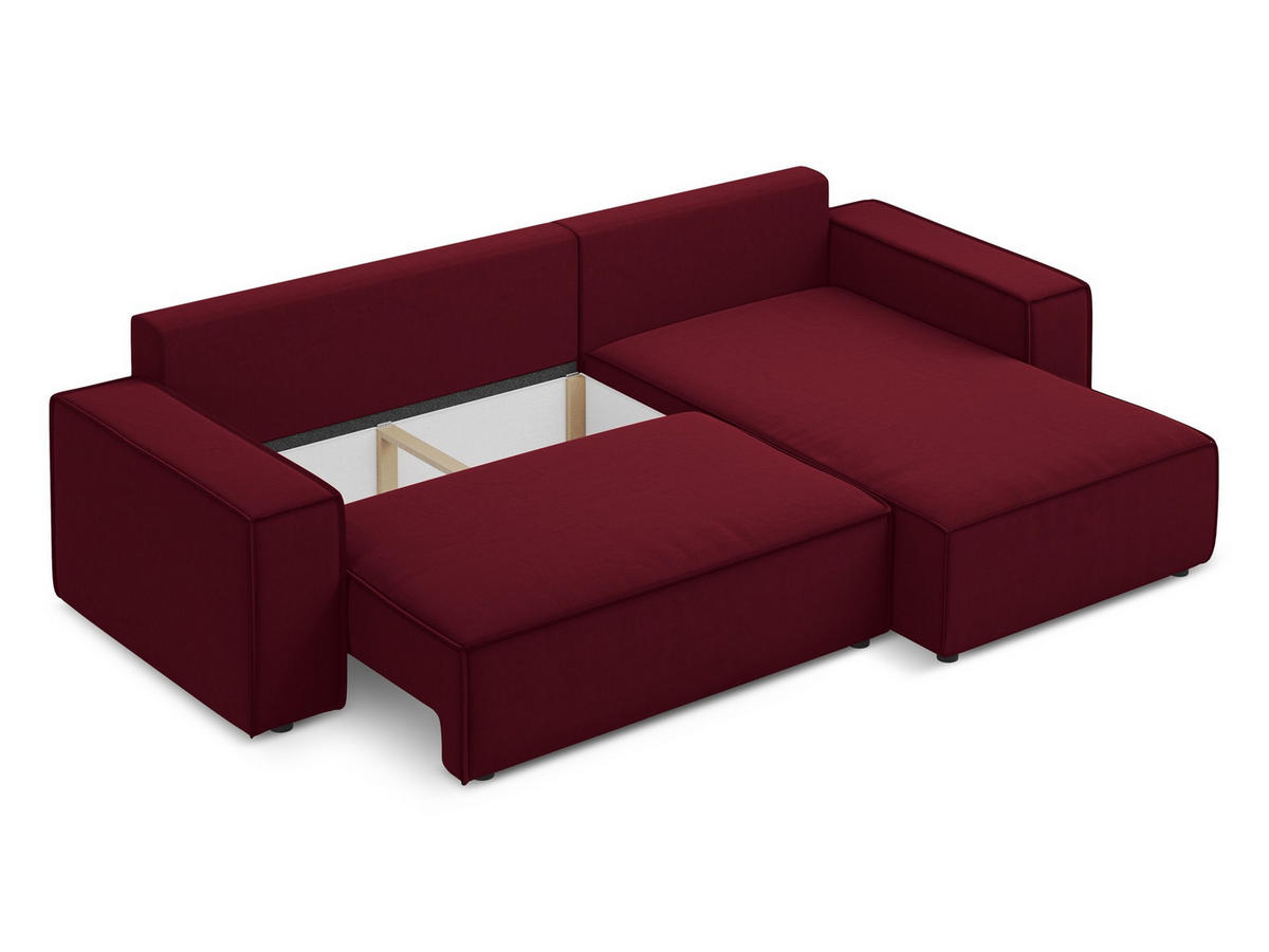 ECKSOFA mit Schlaffunktion Samt Stoff Rot - Bordeaux/Rot, Kunststoff/Textil (290/185cm) - Makamii