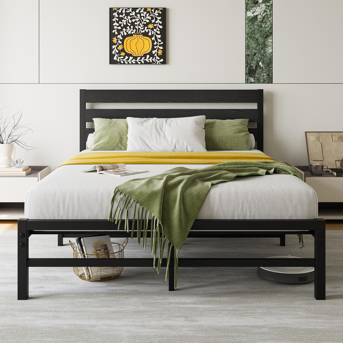 METALLBETT 140/200 mit Stauraum unter dem Bett, mit Lattenrost - Schwarz, Metall (140/200cm) - STILVORA