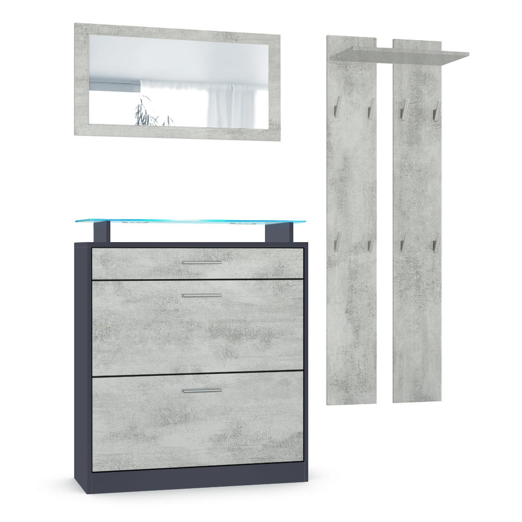 GARDEROBE Loret Front in Beton Oxid Optik - Hellgrau, Holzwerkstoff (180/200/23cm) - Vladon