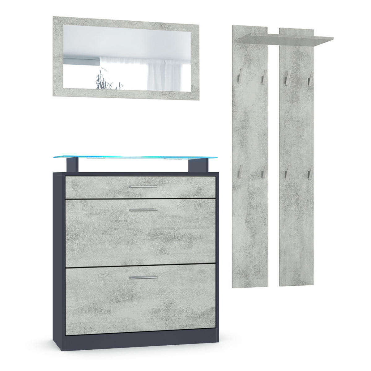GARDEROBE Loret Front in Beton Oxid Optik - Hellgrau, Holzwerkstoff (180/200/23cm) - Vladon