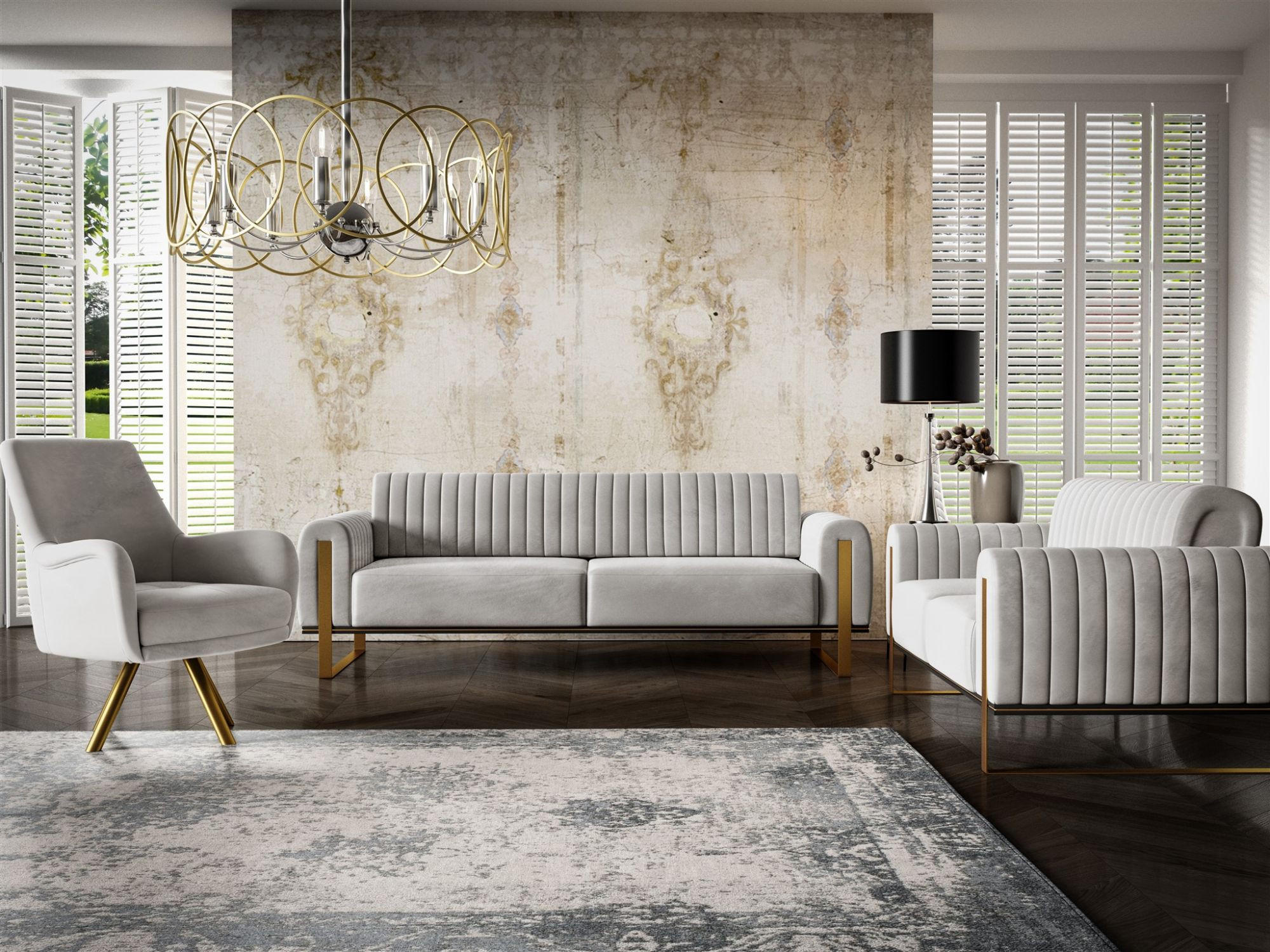 SOFASET Valerie 3-2 Und Drehsessel - Hellgrau, Holzwerkstoff/Textil (228/79/90cm) - Fun Möbel