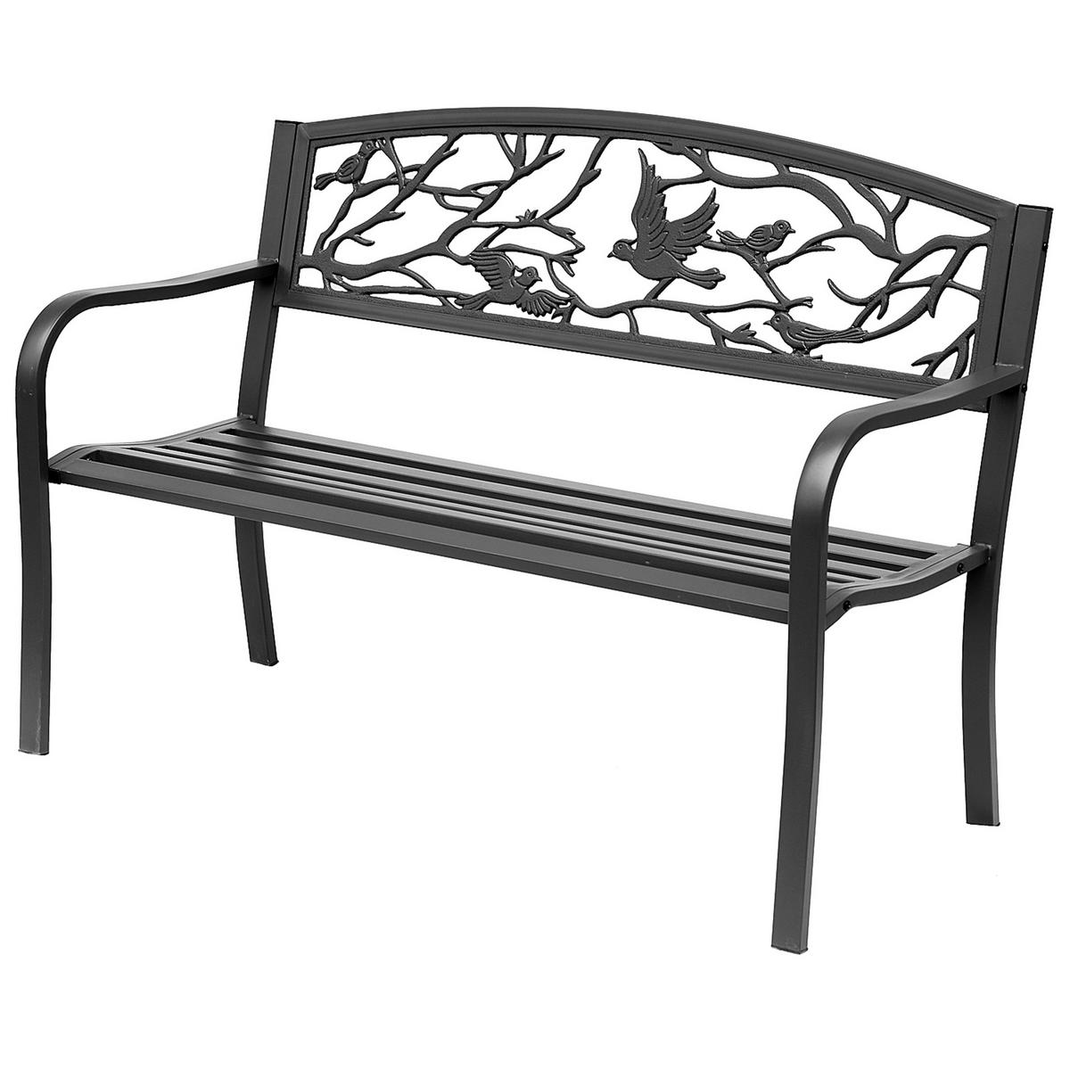 GARTENBANK DE-17749 3-Sitzer mit Vogelmotiv im Rural-Chic Schwarz - Schwarz, Metall (127/85/60cm) - ComfortXL