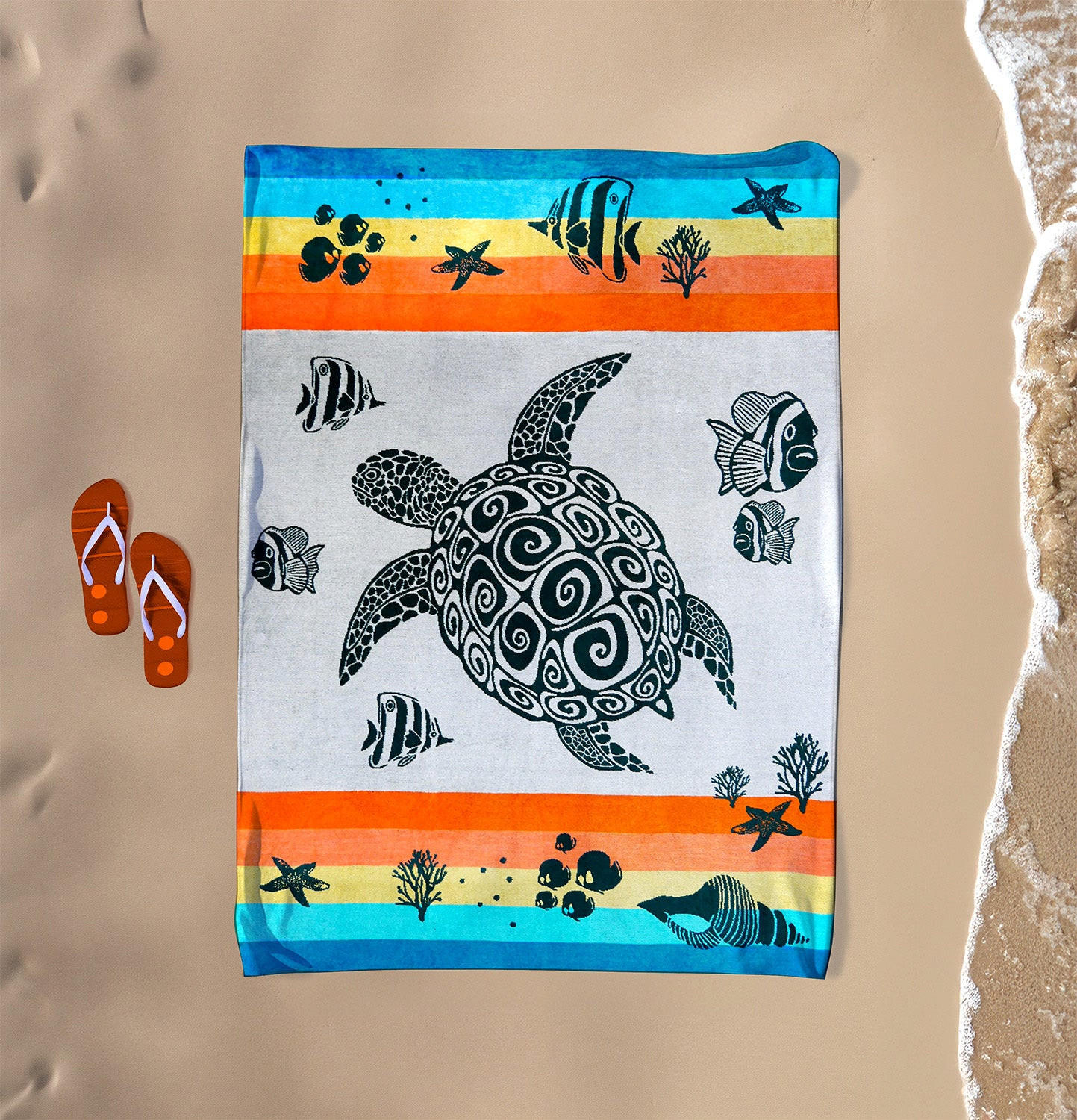 STRANDTUCH aus Veloursfrottee Jacquard Mehrfarbig 140x180 400g/m² - Anafi - Multicolor, Textil (140/180cm) - LE COMPTOIR DE LA PLAGE