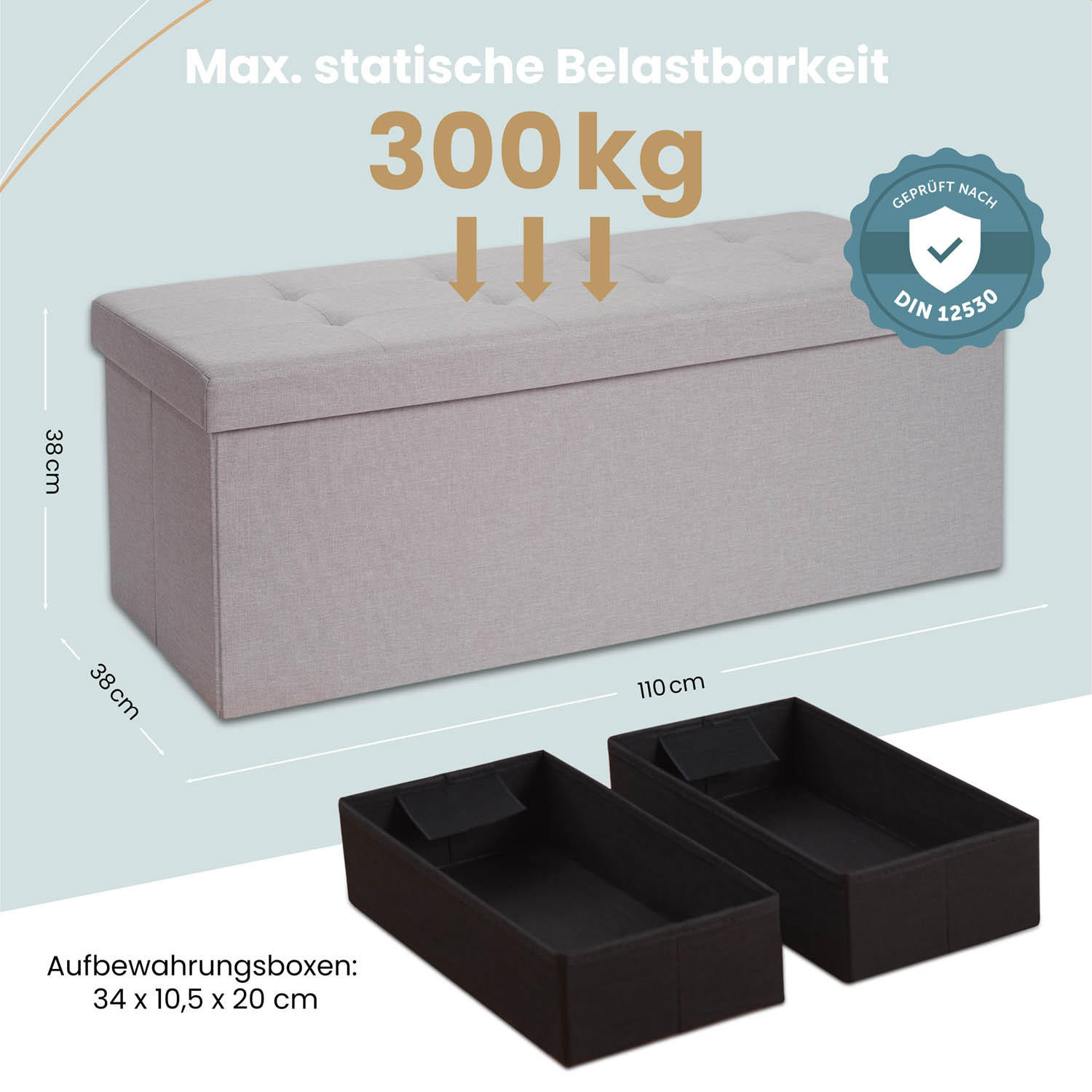 SITZBANK 110/38/38 cm + 2 extra Boxen, Hellgrau - Hellgrau, Kunststoff (38/38/110cm) - Blumtal