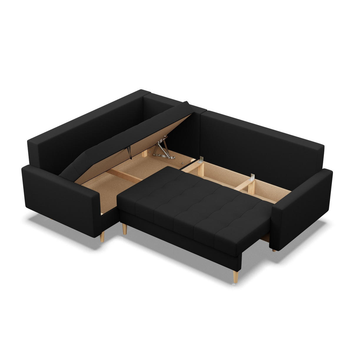 ECKSOFA LINKS MIT SCHLAFFUNKTION ELMA, Schwarz - Schwarz, Textil (223/172cm) - Mebligo