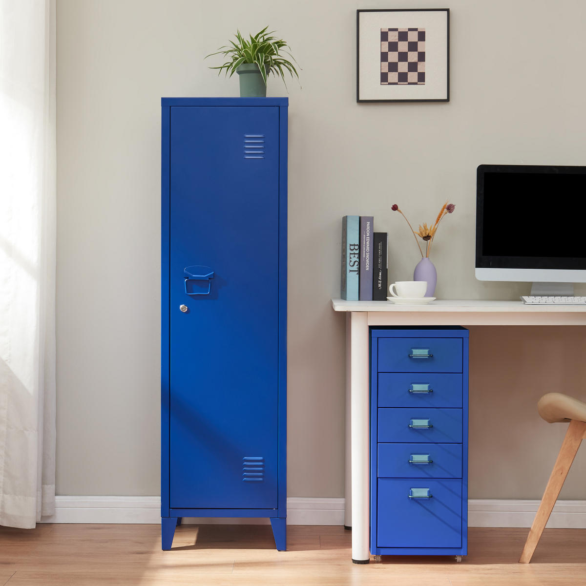 EINZELSPIND Kurikka - Blau, Metall (38/137/38cm) - [en.casa]