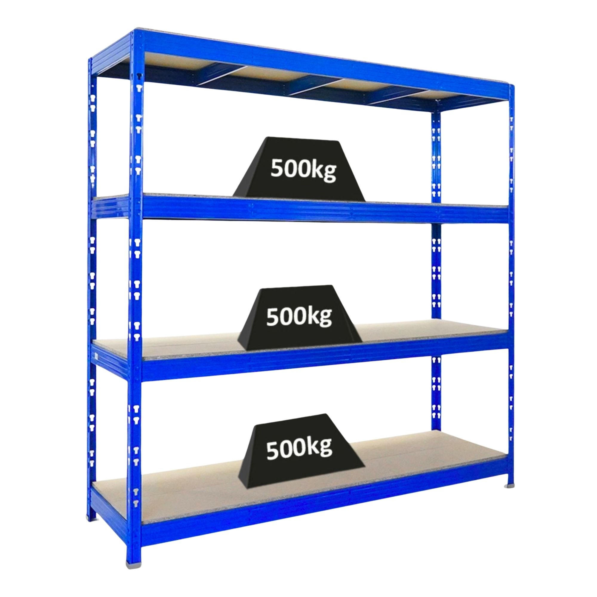 SCHWERLASTREGAL Rhino 200x200x60 cm 4 Spanplatten-Ebenen 16mm Fachlast 500 kg Blau - Blau, Metall (200/200/60cm) - PROREGAL