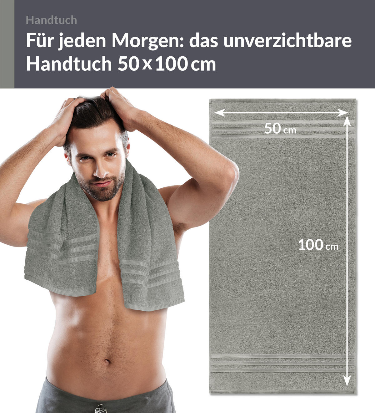 HANDTUCH 50x100 cm London Stein Grau 4er Set - Grau, Textil (50/100cm) - Lashuma