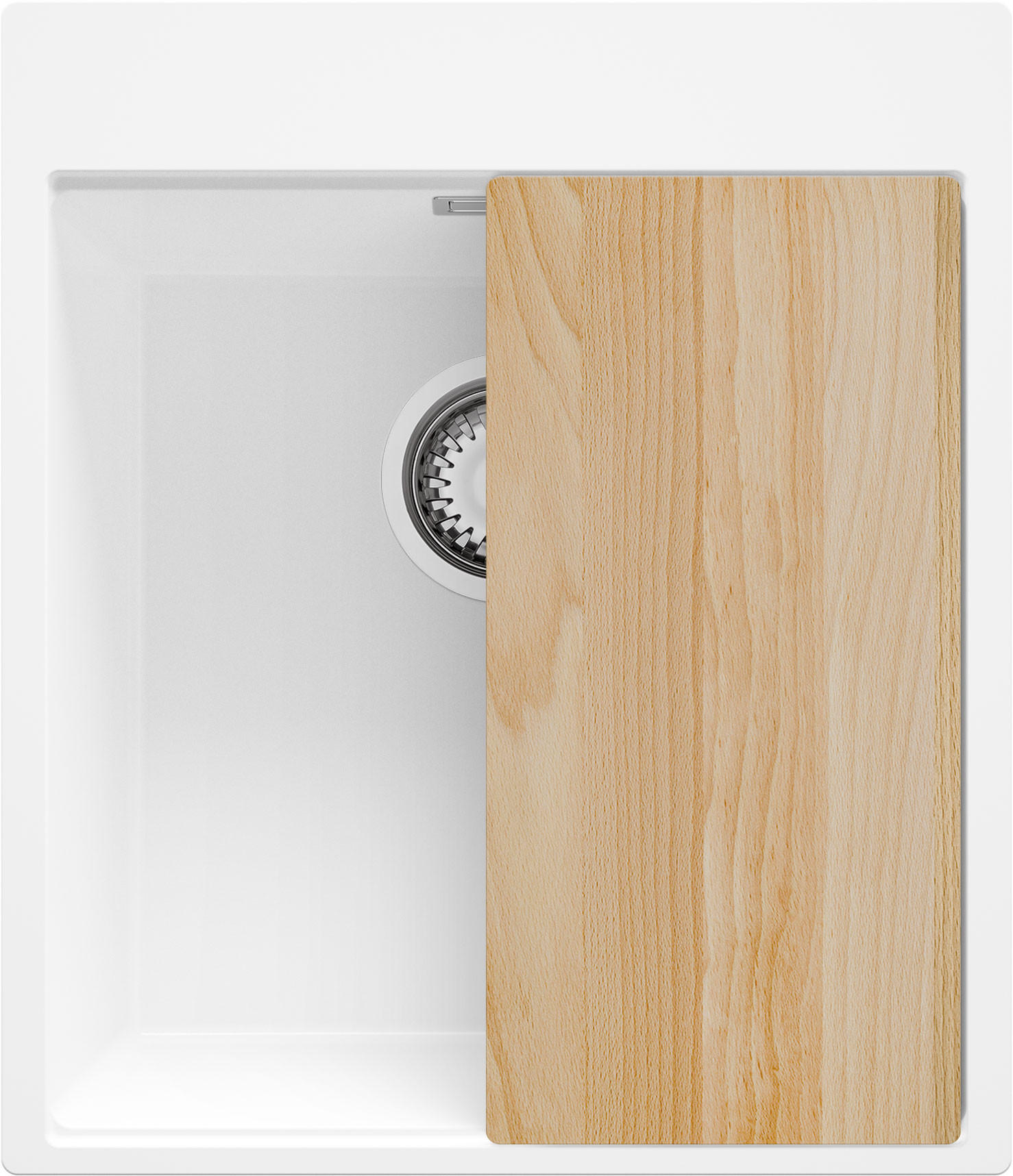 SPÜLBECKEN Oslo, 2-er set Weiß 43/50 cm 1 Becken + Ablauf-Set + Schneidebrett ab 45er Unterschrank - Chromfarben/Beige, Kunststoff (43/20/50cm) - Primagran