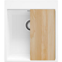 SPÜLBECKEN Oslo, 2-er set Weiß 43/50 cm 1 Becken + Ablauf-Set + Schneidebrett ab 45er Unterschrank - Chromfarben/Beige, Kunststoff (43/20/50cm) - Primagran