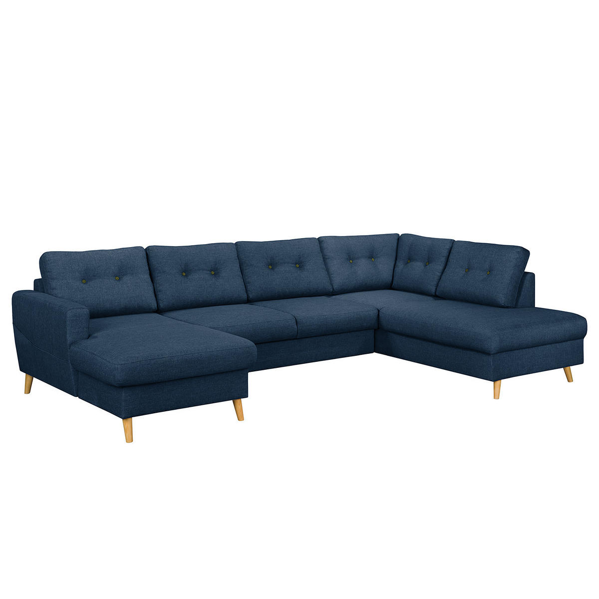 WOHNLANDSCHAFT mit Longchair - Blau/Olivgrün, Textil (290/90/200cm) - home24