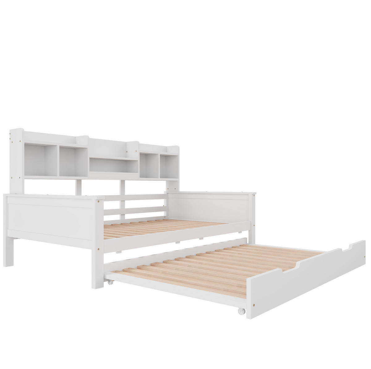 MULTIFUNKTIONSBETT aus Kiefernholz 90x200 cm Weiß mit Ausziehbett, Stauraum und Lattenrost - Weiß, Holz (90/200cm) - IVMEU