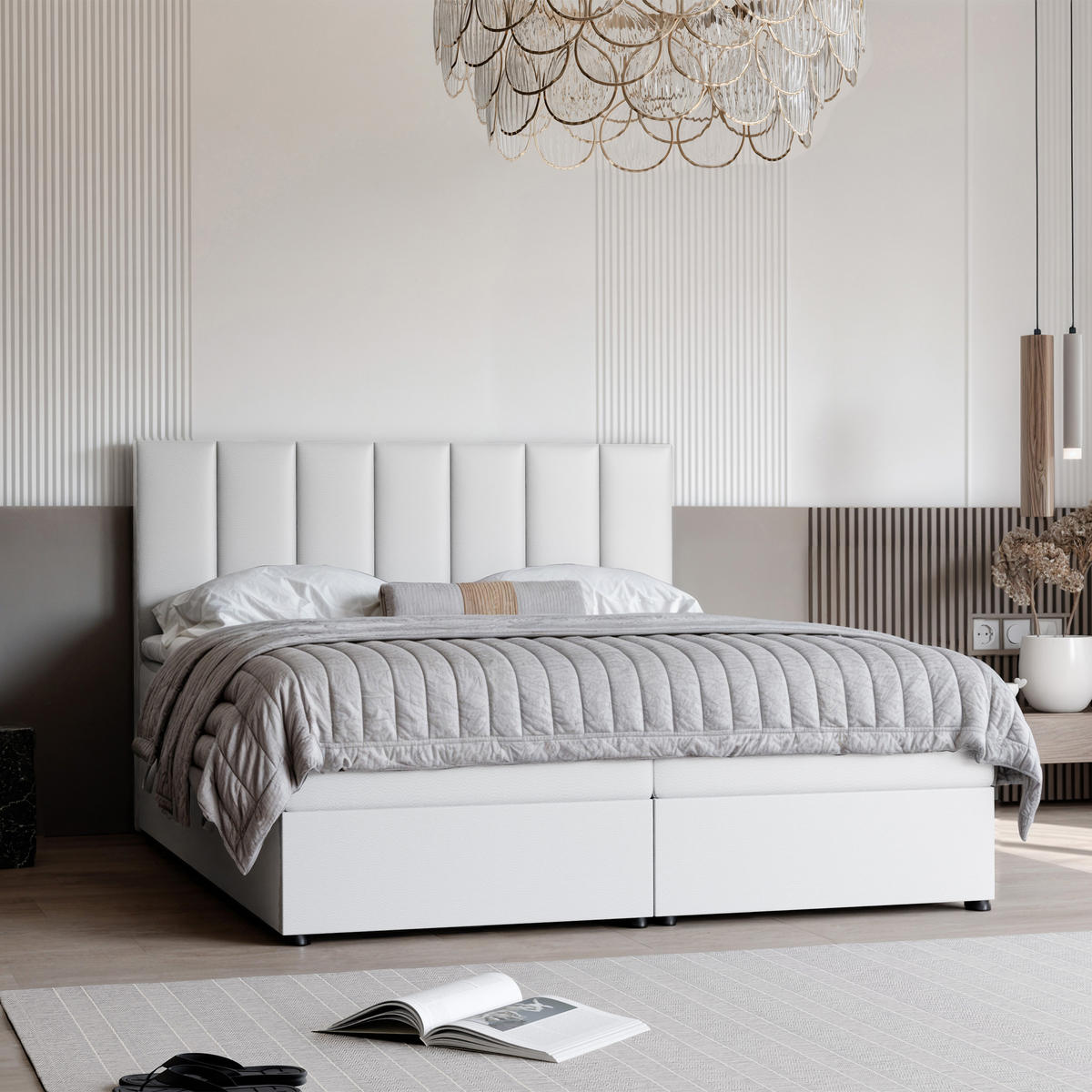 BOXBETT ZELTO 200/200 cm, mit Matratze und Topper, Weiß - Weiß, Holzwerkstoff/Textil (200/200cm) - Idohome