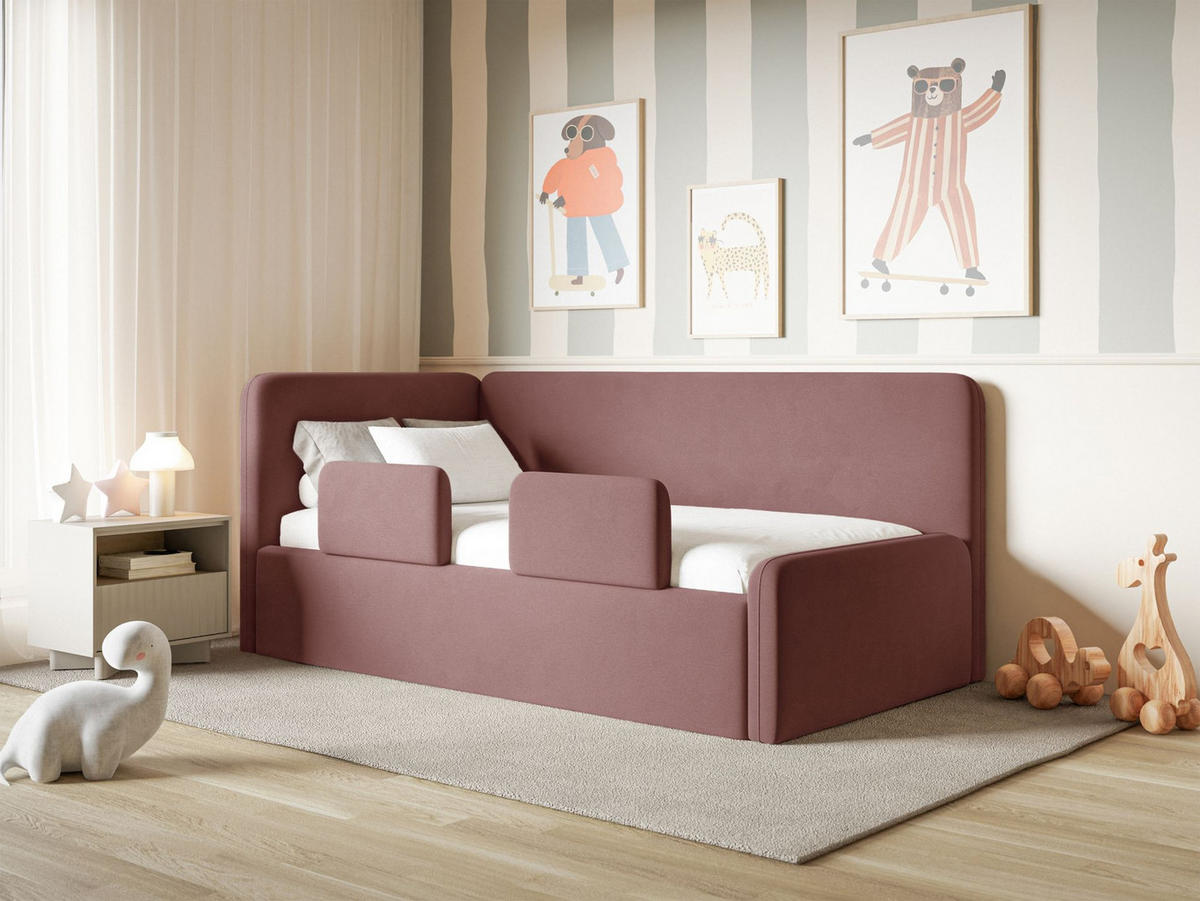 KINDERBETT Fanko Samt Rosa 90x200 cm - Pink/Schwarz, Kunststoff/Textil (90/200cm) - Selsey