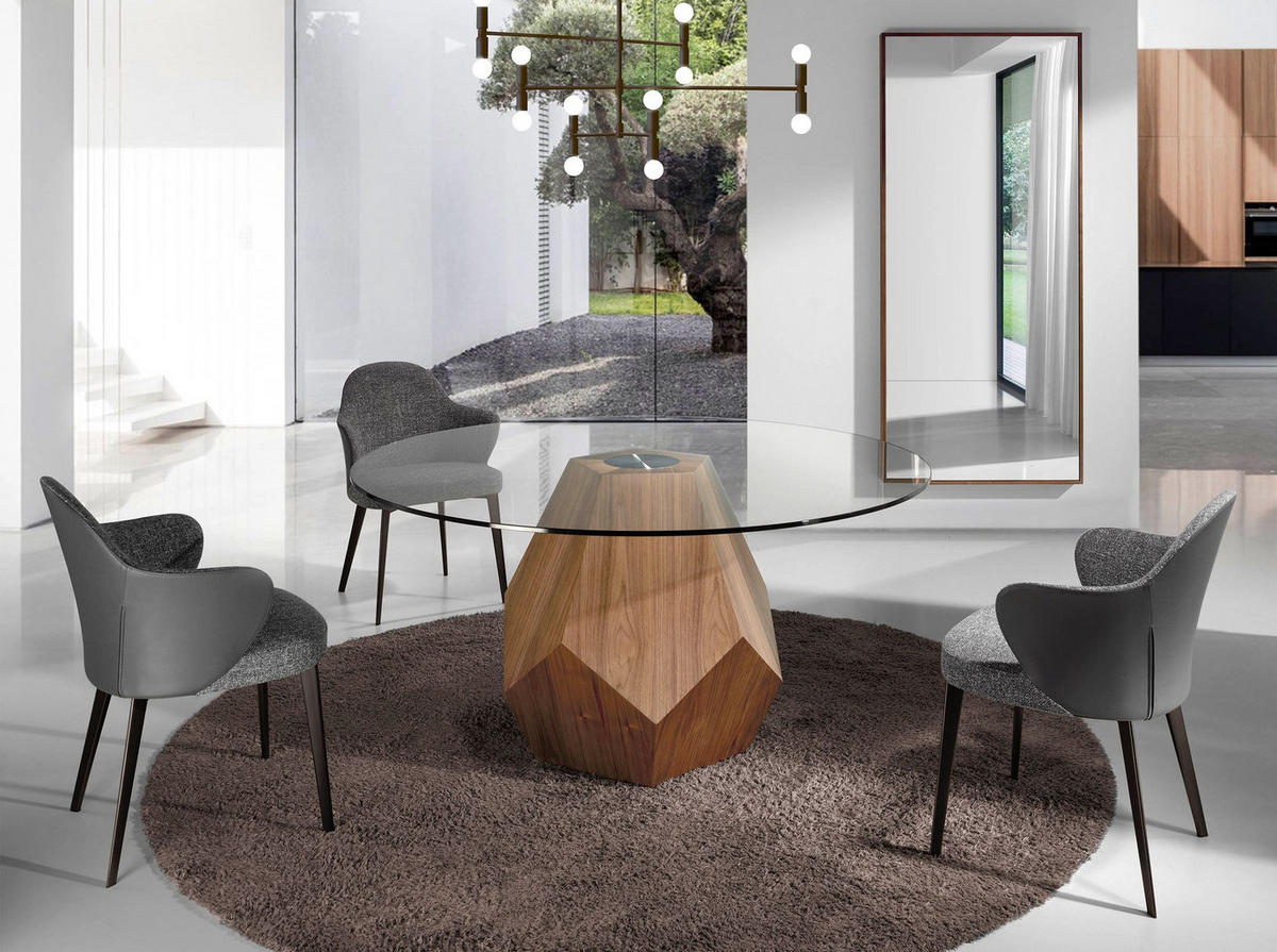 ESSTISCH Esstisch runde gehärtetes Glas aus Walnuss Ø150/75 cm - Transparent/Walnussfarben, Holz (150/150/75cm) - ANGEL CERDA