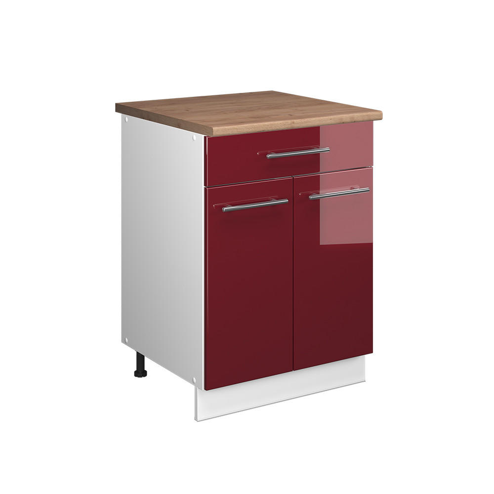 UNTERSCHRANK FÜR SPÜLE/KOCHFELD Fame-Line, Bordeaux Hochglanz/Weiß, 60 cm mit Schublade, AP Eiche - Bordeaux/Weiß, Holzwerkstoff (60/82/60cm) - Vicco