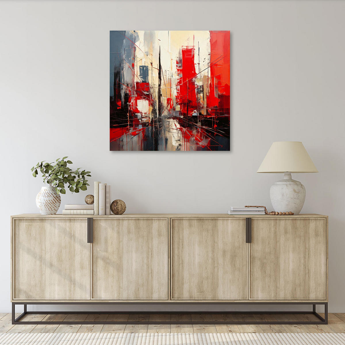 LEINWANDBILD Stadt Moderne Abstraktion Architektur 60x60cm - Rot, Textil (60/60cm) - Feeby