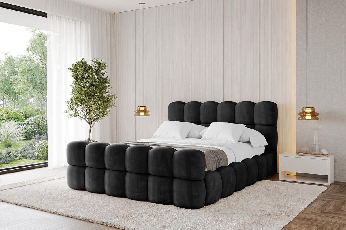 POLSTERBETT mit Bettkasten, Fußteil und Lattenrost, Bett mit Matratze H3/H4 - LEYA-Z 120x200 Schwarz - Schwarz, Holzwerkstoff/Textil (120/200cm) - ALTDECOR